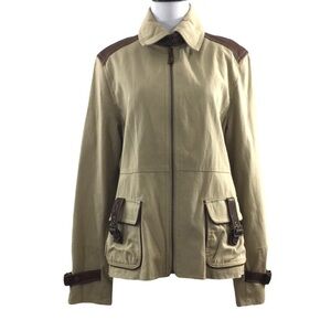 Andrew Marc Tan Brown Zip Up Jacket Womens Large Lined Western Leather Elbow Pad